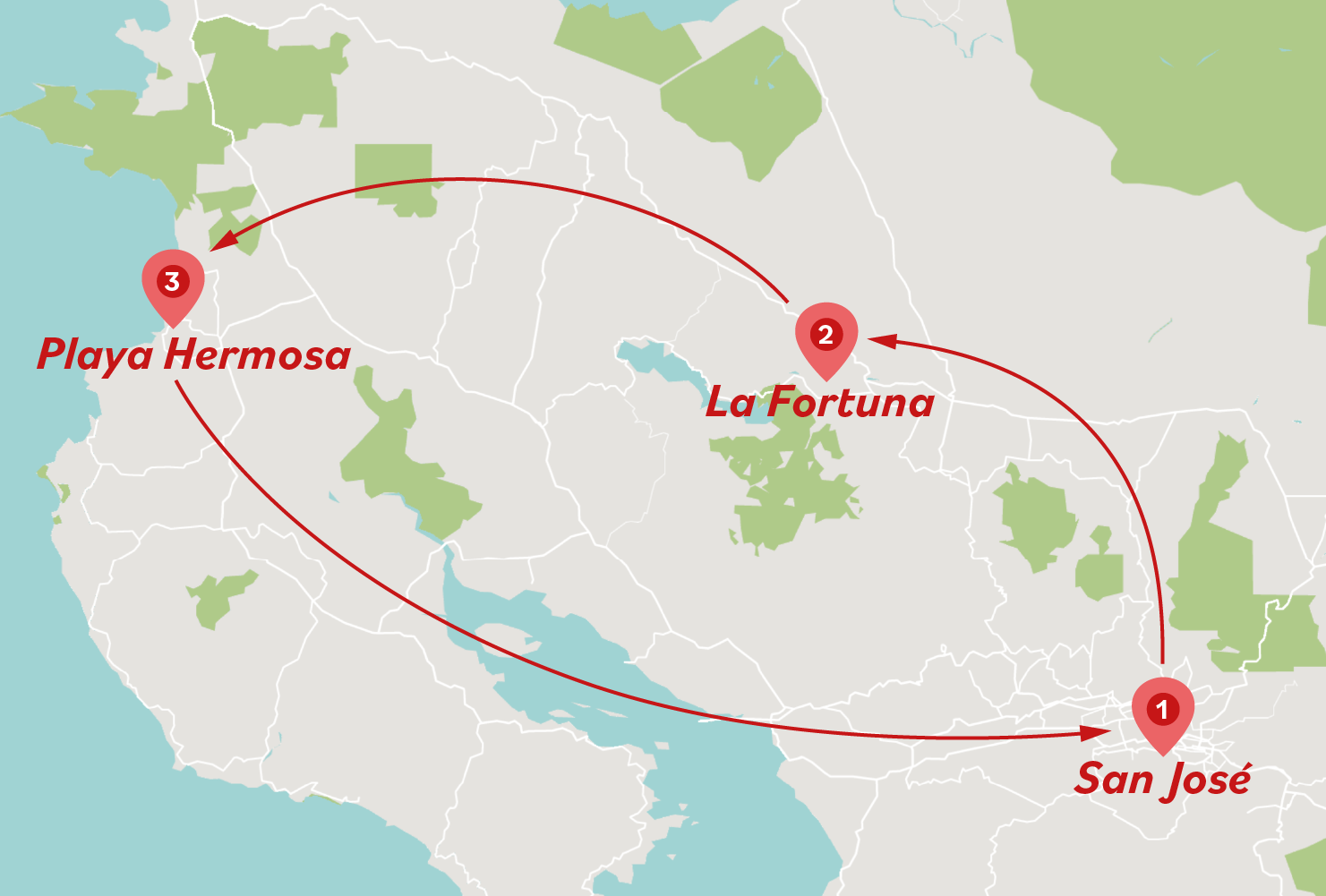 7 Days of Costa Rican Bliss Tour Map