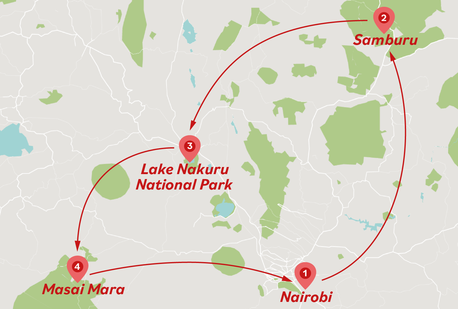 6 Days Kenya Punda Milia Safari Tour Map