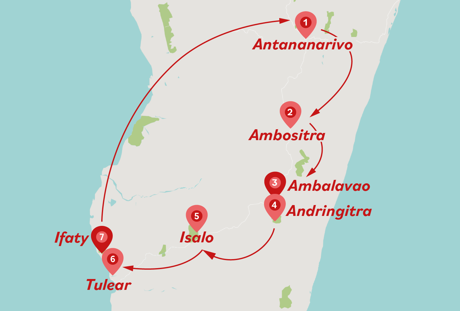 12 Days in Madagascar Peaks Parks and Paradise Tour Map